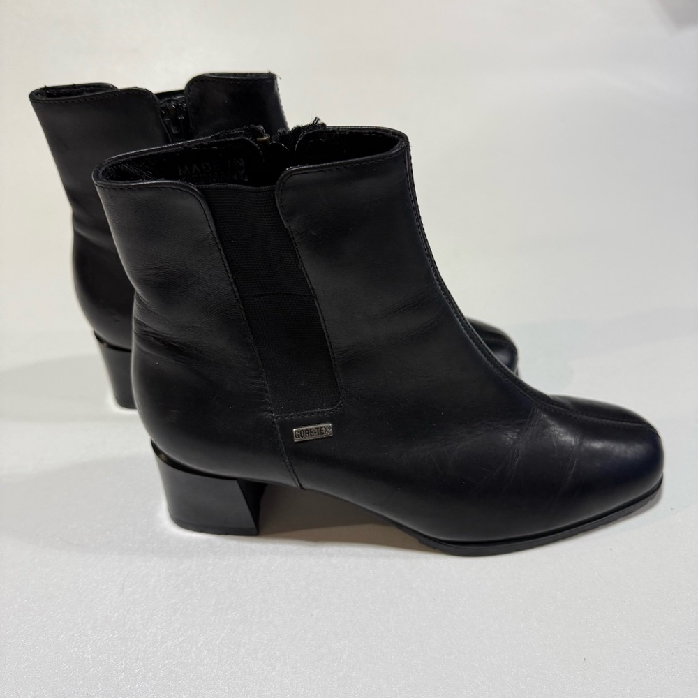 Ara Black Leather Gortex Block Heel Chelsea Boot Womens Size 7